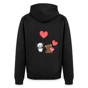 panda tier bär herzen süß - Unisex Premium Bio Zip Hoodie - Schwarz - Hinten - Nico (187cm)