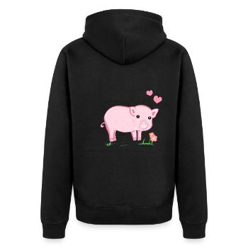 Schwein Süß rosa herzen blume - Unisex Premium Bio Zip Hoodie - Schwarz - Hinten - Nico (187cm)