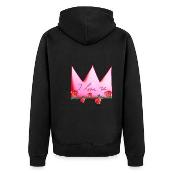 pinke krone rosa rosen blumen ich liebe dich - Unisex Premium Bio Zip Hoodie - Schwarz - Hinten - Nico (187cm)