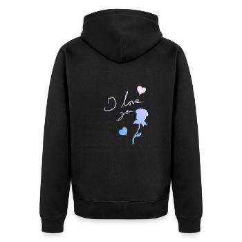 ich liebe dich rose blume herzen - Unisex Premium Bio Zip Hoodie - Schwarz - Hinten - Nico (187cm)