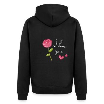 ich liebe dich blume herzen - Unisex Premium Bio Zip Hoodie - Schwarz - Hinten - Nico (187cm)