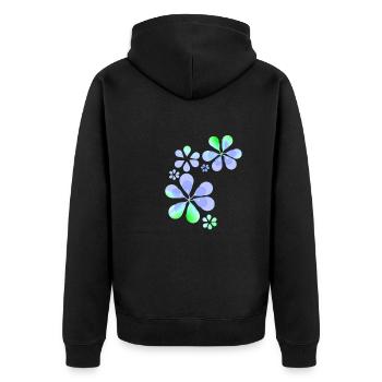 lila blumen muster form grün - Unisex Premium Bio Zip Hoodie - Schwarz - Hinten - Nico (187cm)