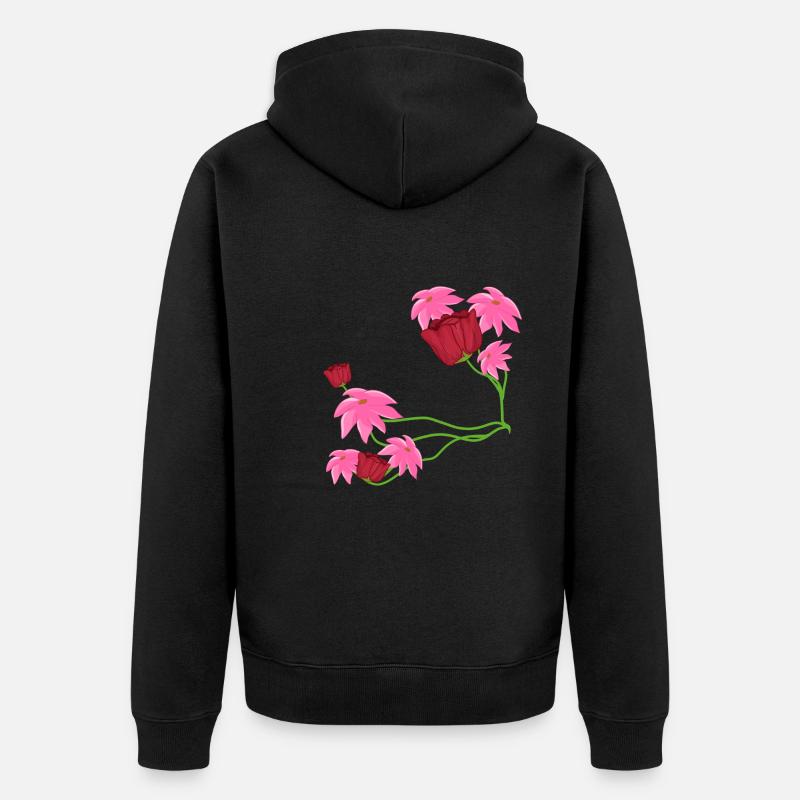 Motif fleurs plantes roses - Veste à capuche bio Premium Unisexe - noir