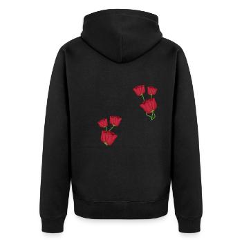 muster rote rosen blumen - Unisex Premium Bio Zip Hoodie - Schwarz - Hinten - Nico (187cm)