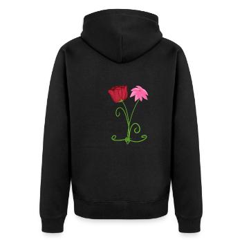 zwei blumen rosa rot pflanzen - Unisex Premium Bio Zip Hoodie - Schwarz - Hinten - Nico (187cm)