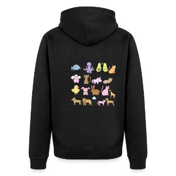 Symbole Tiere Tierliebe Katzen Hunde Muster - Unisex Premium Bio Zip Hoodie - Schwarz - Hinten - Nico (187cm)