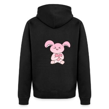 Hase Teddy Tier Süß Herz - Unisex Premium Bio Zip Hoodie - Schwarz - Hinten - Nico (187cm)