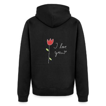 Rose Ich liebe dich Herz - Unisex Premium Bio Zip Hoodie - Schwarz - Hinten - Nico (187cm)