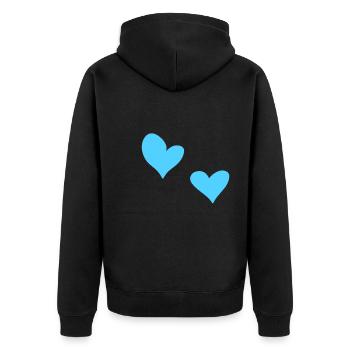 zwei Herzen Herz Symbol Liebe blau - Unisex Premium Bio Zip Hoodie - Schwarz - Hinten - Nico (187cm)