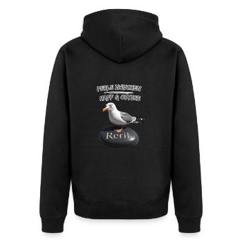 Rerik Perle zwischen Haff & Ostsee-Rerik Möwe - Unisex Premium Bio Zip Hoodie - Schwarz - Hinten - Nico (187cm)