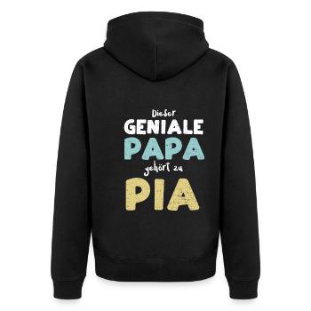 Dieser Geniale Papa Gehört Zu Pia - Unisex Premium Bio Zip Hoodie - Schwarz - Hinten - Nico (187cm)