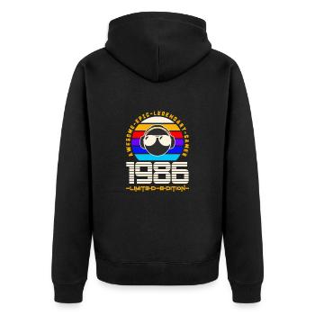 1986 - Unisex Premium Bio Zip Hoodie - Schwarz - Hinten - Nico (187cm)
