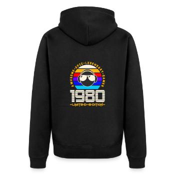 1980 - Unisex Premium Bio Zip Hoodie - Schwarz - Hinten - Nico (187cm)