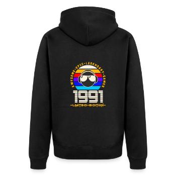 1991 - Unisex Premium Bio Zip Hoodie - Schwarz - Hinten - Nico (187cm)