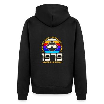 1979 - Unisex Premium Bio Zip Hoodie - Schwarz - Hinten - Nico (187cm)