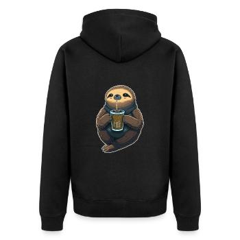 Faultier nippt Boba Milchtee - Unisex Premium Bio Zip Hoodie - Schwarz - Hinten - Nico (187cm)