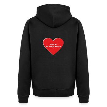 Herz, rot, Spruch - Unisex Premium Bio Zip Hoodie - Schwarz - Hinten - Nico (187cm)