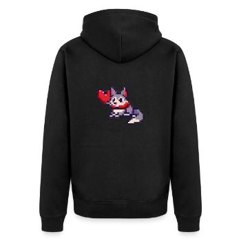 Pixelart Cat with Heart - Unisex Premium Bio Zip Hoodie - Schwarz - Hinten - Nico (187cm)