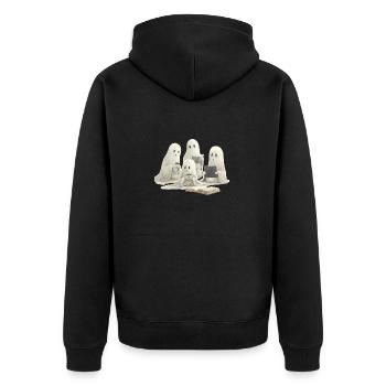 Ghost Family Books, Coffee, and Cozy Moments - Unisex Premium Bio Zip Hoodie - Schwarz - Hinten - Nico (187cm)