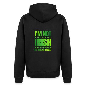 Ich bin kein Ire, aber küss mich trotzdem St. Patrick's Day - Unisex Premium Bio Zip Hoodie - Schwarz - Hinten - Nico (187cm)