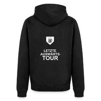 letzte Auswärtstour - Unisex Premium Bio Zip Hoodie - Schwarz - Hinten - Nico (187cm)