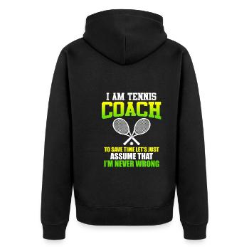 I am Tennis Coach Tennistrainer - Unisex Premium Bio Zip Hoodie - Schwarz - Hinten - Nico (187cm)