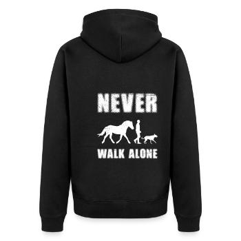 Never Walk alone Dog Horse Equestrian Sport - Unisex Premium Organic Zip Hoodie - black - Back - Nico (187cm)