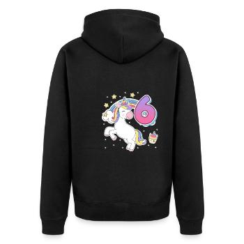 Endlich 6 Jahre 6. Geburtstag Pferde Mädchen - Unisex Premium Bio Zip Hoodie - Schwarz - Hinten - Nico (187cm)