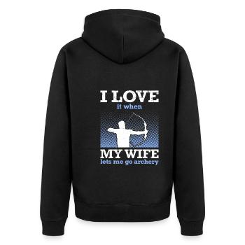 Husband Archer Papa Archery - Unisex Premium Organic Zip Hoodie - black - Back - Nico (187cm)