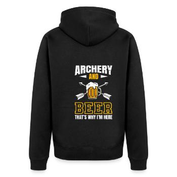 Bogenschießen und Bier daruim bin ich hier - Unisex Premium Bio Zip Hoodie - Schwarz - Hinten - Nico (187cm)
