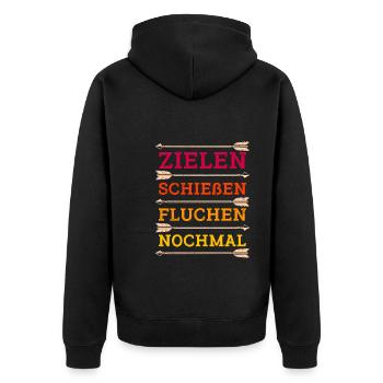 Zielen Schießen Fluchen nochmal Bogenschütze - Unisex Premium Bio Zip Hoodie - Schwarz - Hinten - Nico (187cm)