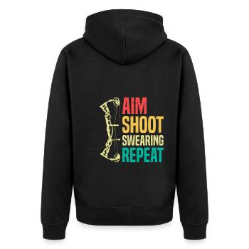 Aim Solve Swearing Again Archery - Unisex Premium Organic Zip Hoodie - black - Back - Nico (187cm)