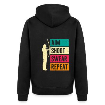 Aim Solve Swearing Again Archery - Unisex Premium Organic Zip Hoodie - black - Back - Nico (187cm)