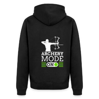 Archery Mode On Bogenschießen Compoundbogen - Unisex Premium Bio Zip Hoodie - Schwarz - Hinten - Nico (187cm)