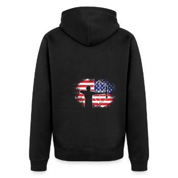 USA Bogenschießen US Flagge Bogenschütze - Unisex Premium Bio Zip Hoodie - Schwarz - Hinten - Nico (187cm)
