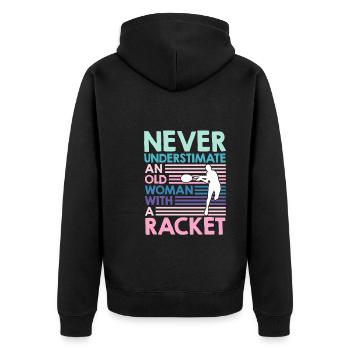 Alte Frau mit Tennisschläger Tennis Oma - Unisex Premium Bio Zip Hoodie - Schwarz - Hinten - Nico (187cm)