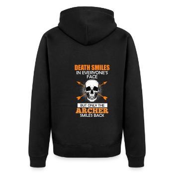 Archer smiles Archery saying - Unisex Premium Organic Zip Hoodie - black - Back - Nico (187cm)