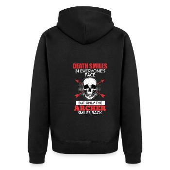 Archer smiles Archery saying - Unisex Premium Organic Zip Hoodie - black - Back - Nico (187cm)