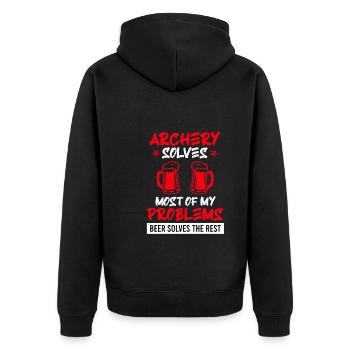 Bogenschießen löst meine Probleme Bier den Rest - Unisex Premium Bio Zip Hoodie - Schwarz - Hinten - Nico (187cm)