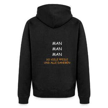 So viele Pfeile und alle daneben Bogenschießen - Unisex Premium Bio Zip Hoodie - Schwarz - Hinten - Nico (187cm)