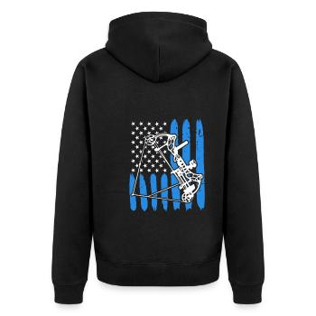 Compoundbogen Bogenschütze USA Bogenschießen - Unisex Premium Bio Zip Hoodie - Schwarz - Hinten - Nico (187cm)