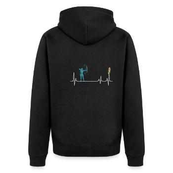 Bogenschütze Herzschlag Bogenschießen - Unisex Premium Bio Zip Hoodie - Schwarz - Hinten - Nico (187cm)