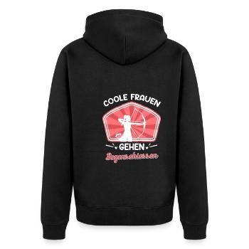 Coole Frauen gehen Bogenschießen - Unisex Premium Bio Zip Hoodie - Schwarz - Hinten - Nico (187cm)