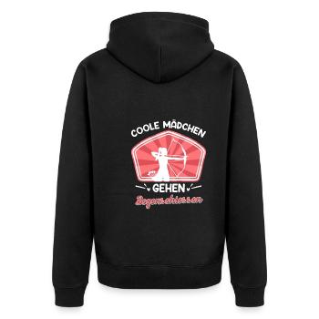 Coole Frauen gehen Bogenschießen - Unisex Premium Bio Zip Hoodie - Schwarz - Hinten - Nico (187cm)