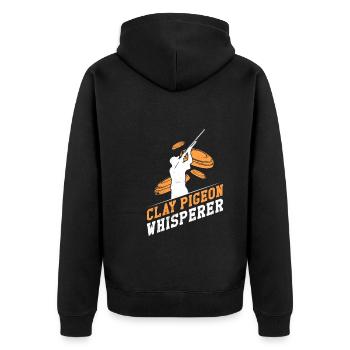 Clay Pigeons Whispering Clay Pigeon Shooting - Unisex Premium Organic Zip Hoodie - black - Back - Nico (187cm)
