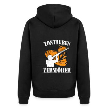 Tontauben Zerstörer Tontaubenschießen - Unisex Premium Bio Zip Hoodie - Schwarz - Hinten - Nico (187cm)