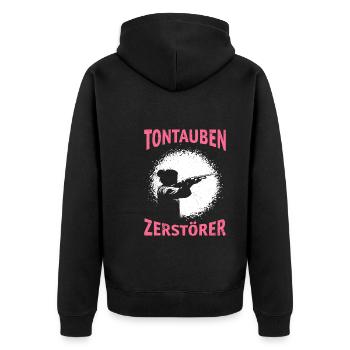 Tontauben Zerstörer Damen Tontaubenschießen - Unisex Premium Bio Zip Hoodie - Schwarz - Hinten - Nico (187cm)