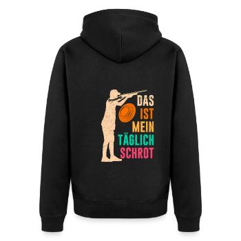Das ist mein täglich Schrot Tontaubenschießen - Unisex Premium Bio Zip Hoodie - Schwarz - Hinten - Nico (187cm)