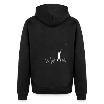 Tontaubenschießen Herzschlag Sport Schütze - Unisex Premium Bio Zip Hoodie - Schwarz - Hinten - Nico (187cm)
