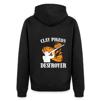 Clay Pigeon Destroyer Clay Pigeon Shooting - Unisex Premium Organic Zip Hoodie - black - Back - Nico (187cm)